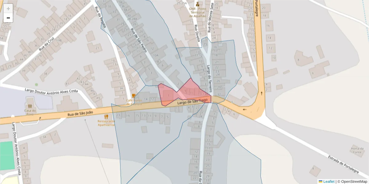 Mapa detalhado do código postal 6050-023 com limites, códigos postais vizinhos e agências dos correios