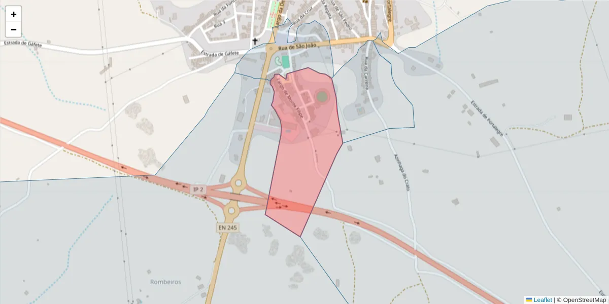Mapa detalhado do código postal 6050-026 com limites, códigos postais vizinhos e agências dos correios