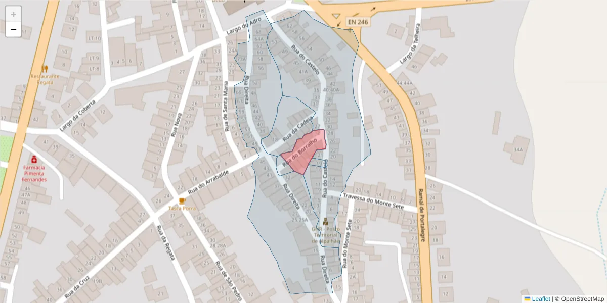 Mapa detalhado do código postal 6050-032 com limites, códigos postais vizinhos e agências dos correios