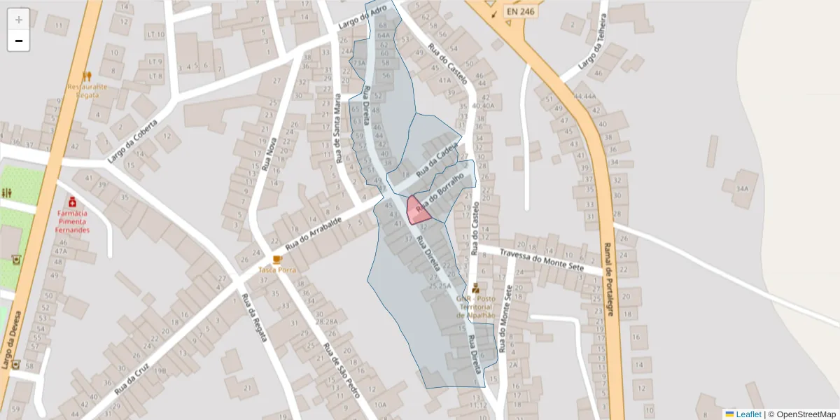 Mapa detalhado do código postal 6050-033 com limites, códigos postais vizinhos e agências dos correios