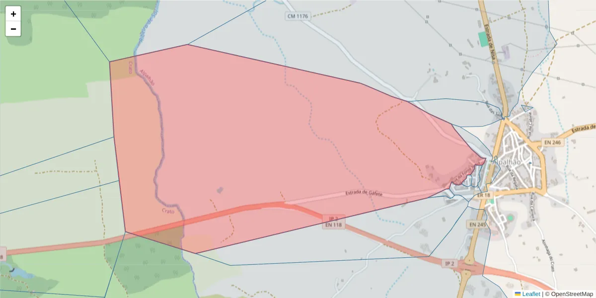 Mapa detalhado do código postal 6050-051 com limites, códigos postais vizinhos e agências dos correios