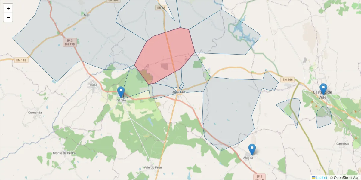 Mapa detalhado do código postal 6050-081 com limites, códigos postais vizinhos e agências dos correios