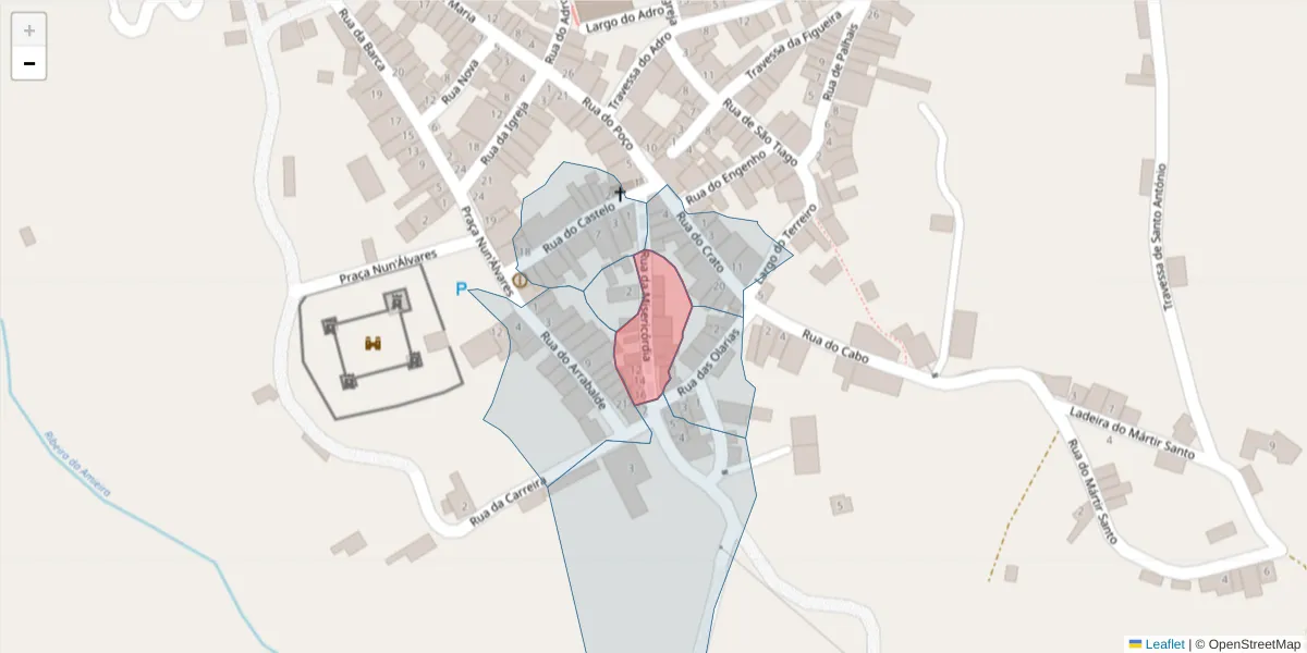 Mapa detalhado do código postal 6050-107 com limites, códigos postais vizinhos e agências dos correios