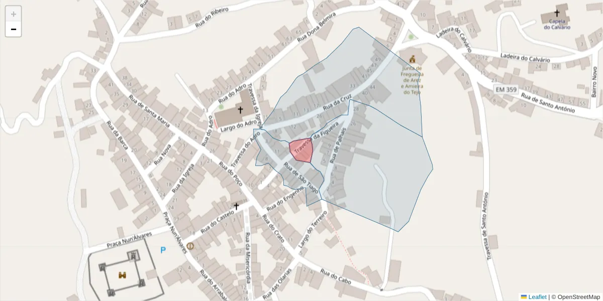 Mapa detalhado do código postal 6050-108 com limites, códigos postais vizinhos e agências dos correios