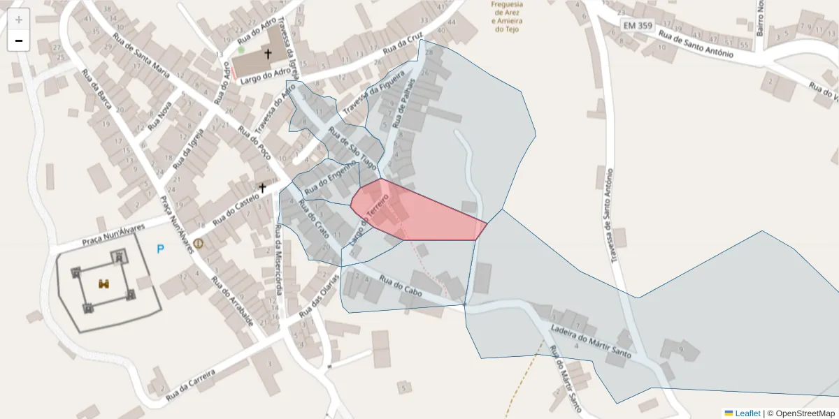 Mapa detalhado do código postal 6050-109 com limites, códigos postais vizinhos e agências dos correios