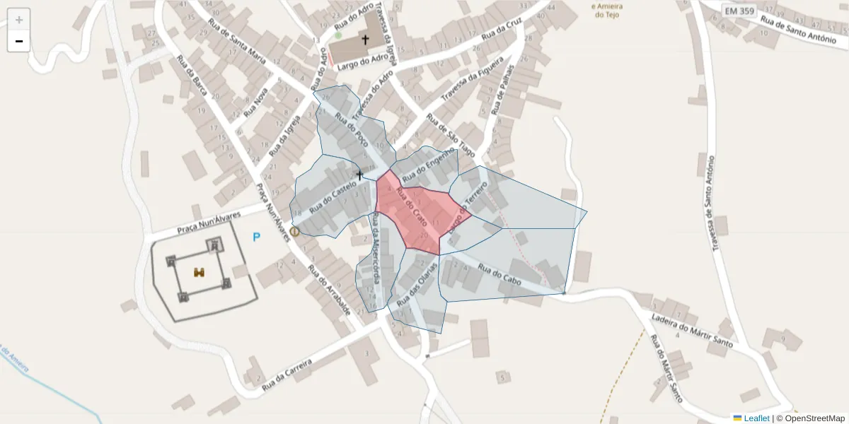 Mapa detalhado do código postal 6050-110 com limites, códigos postais vizinhos e agências dos correios