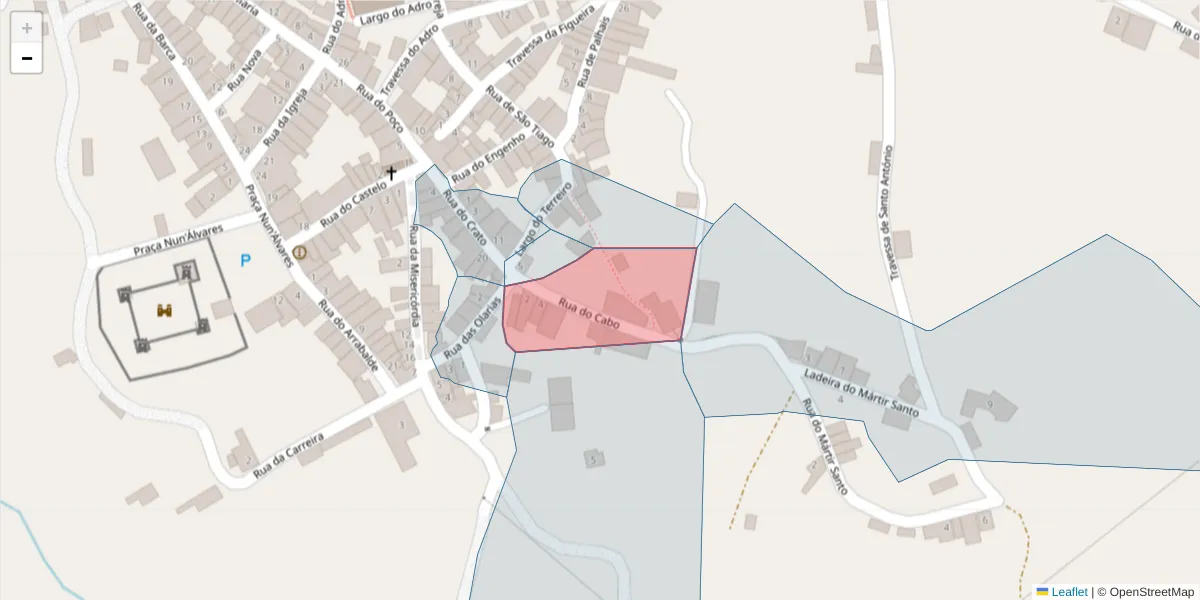 Mapa detalhado do código postal 6050-111 com limites, códigos postais vizinhos e agências dos correios