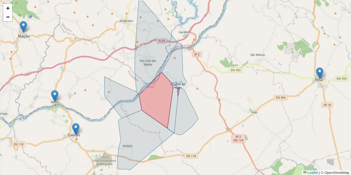 Mapa detalhado do código postal 6050-113 com limites, códigos postais vizinhos e agências dos correios