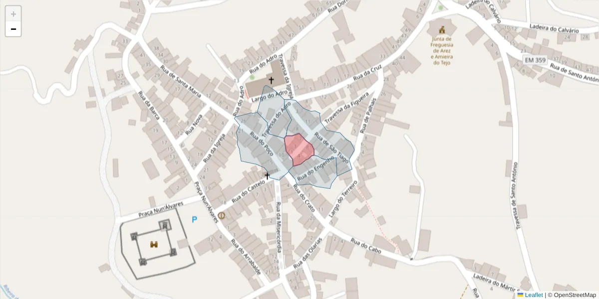 Mapa detalhado do código postal 6050-128 com limites, códigos postais vizinhos e agências dos correios