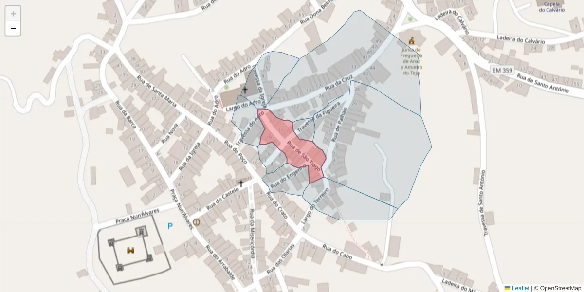 Mapa detalhado do código postal 6050-129 com limites, códigos postais vizinhos e agências dos correios