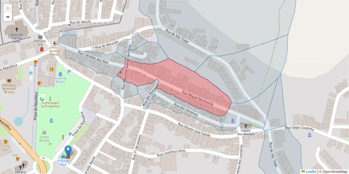Mapa detalhado do código postal 6050-304 com limites, códigos postais vizinhos e agências dos correios