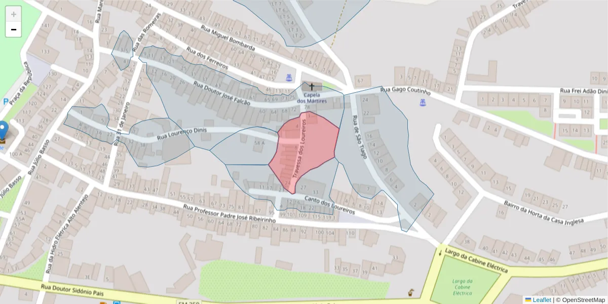Mapa detalhado do código postal 6050-309 com limites, códigos postais vizinhos e agências dos correios