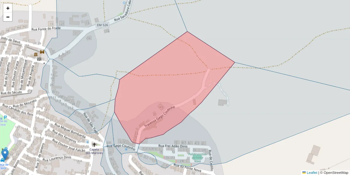 Mapa detalhado do código postal 6050-311 com limites, códigos postais vizinhos e agências dos correios