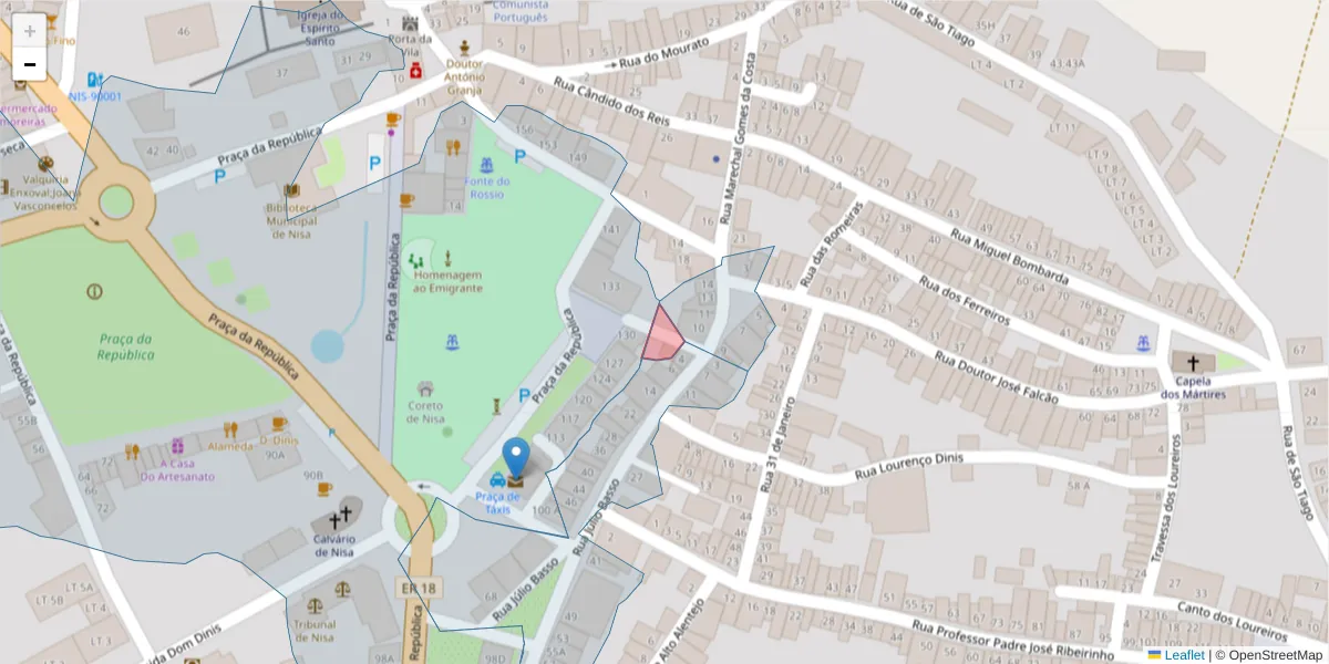 Mapa detalhado do código postal 6050-316 com limites, códigos postais vizinhos e agências dos correios