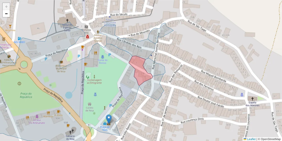 Mapa detalhado do código postal 6050-317 com limites, códigos postais vizinhos e agências dos correios