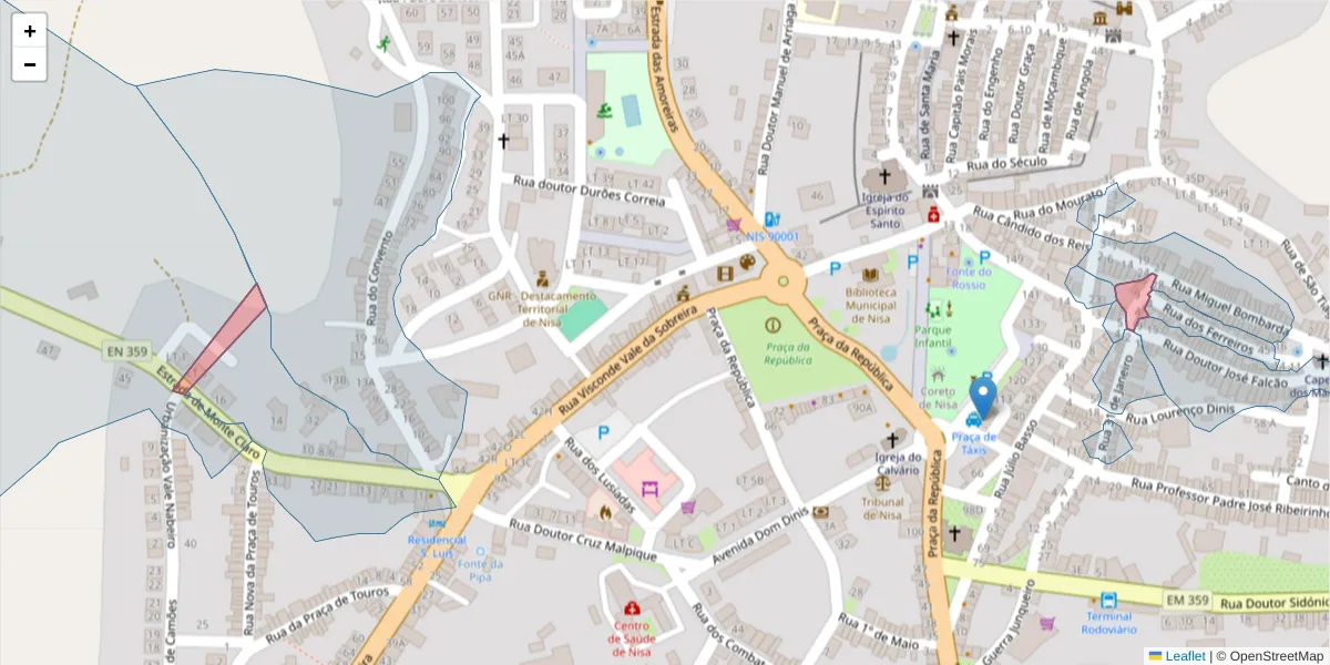 Mapa detalhado do código postal 6050-318 com limites, códigos postais vizinhos e agências dos correios