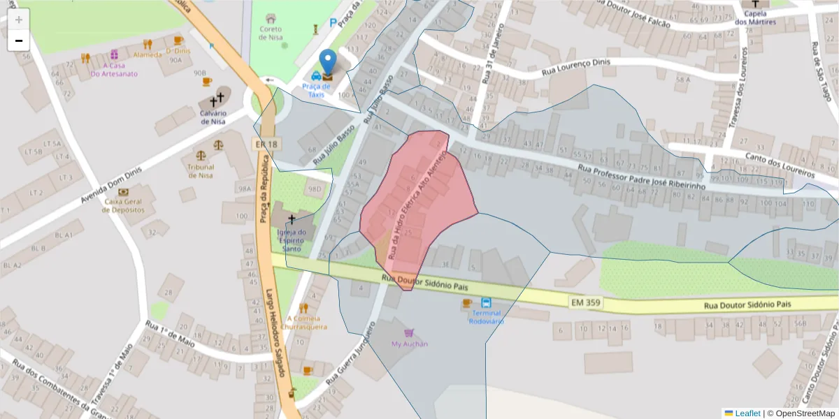 Mapa detalhado do código postal 6050-320 com limites, códigos postais vizinhos e agências dos correios