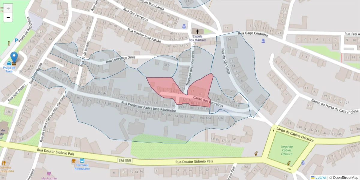 Mapa detalhado do código postal 6050-321 com limites, códigos postais vizinhos e agências dos correios
