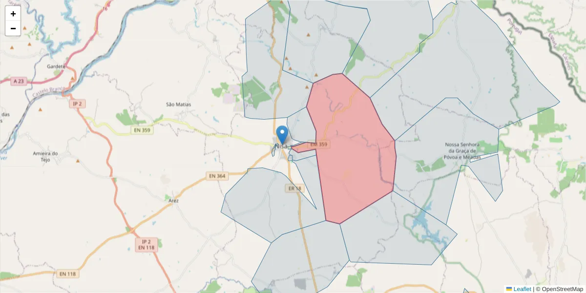 Mapa detalhado do código postal 6050-326 com limites, códigos postais vizinhos e agências dos correios