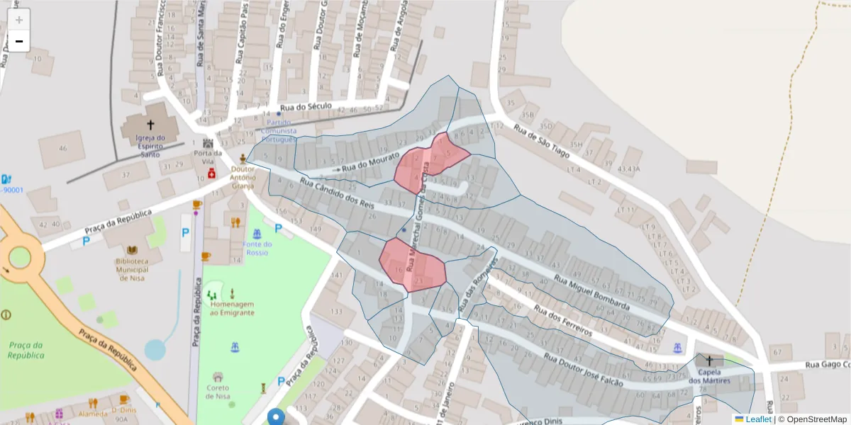 Mapa detalhado do código postal 6050-330 com limites, códigos postais vizinhos e agências dos correios