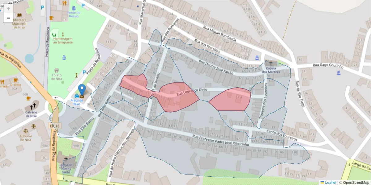 Mapa detalhado do código postal 6050-333 com limites, códigos postais vizinhos e agências dos correios