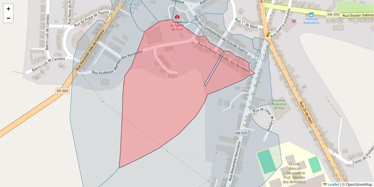 Mapa detalhado do código postal 6050-336 com limites, códigos postais vizinhos e agências dos correios