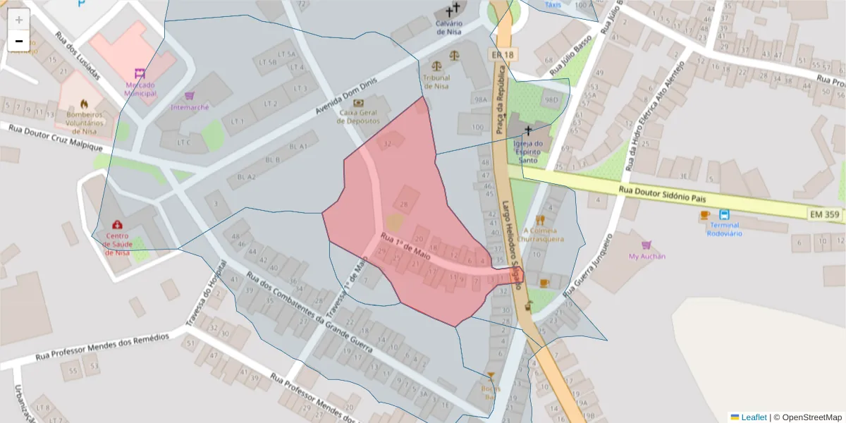 Mapa detalhado do código postal 6050-339 com limites, códigos postais vizinhos e agências dos correios