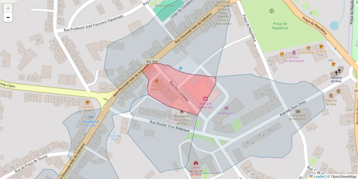 Mapa detalhado do código postal 6050-340 com limites, códigos postais vizinhos e agências dos correios