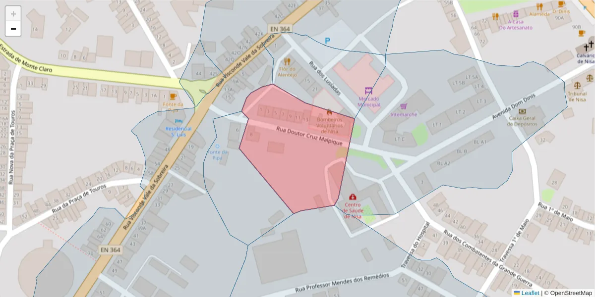 Mapa detalhado do código postal 6050-341 com limites, códigos postais vizinhos e agências dos correios