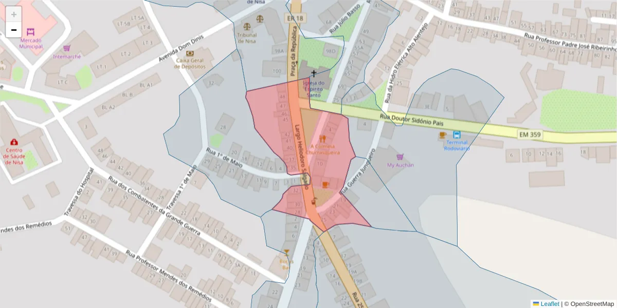 Mapa detalhado do código postal 6050-342 com limites, códigos postais vizinhos e agências dos correios