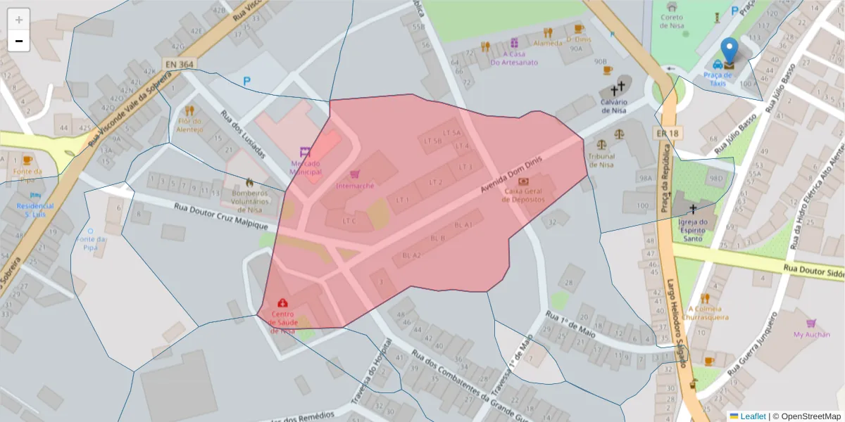 Mapa detalhado do código postal 6050-348 com limites, códigos postais vizinhos e agências dos correios