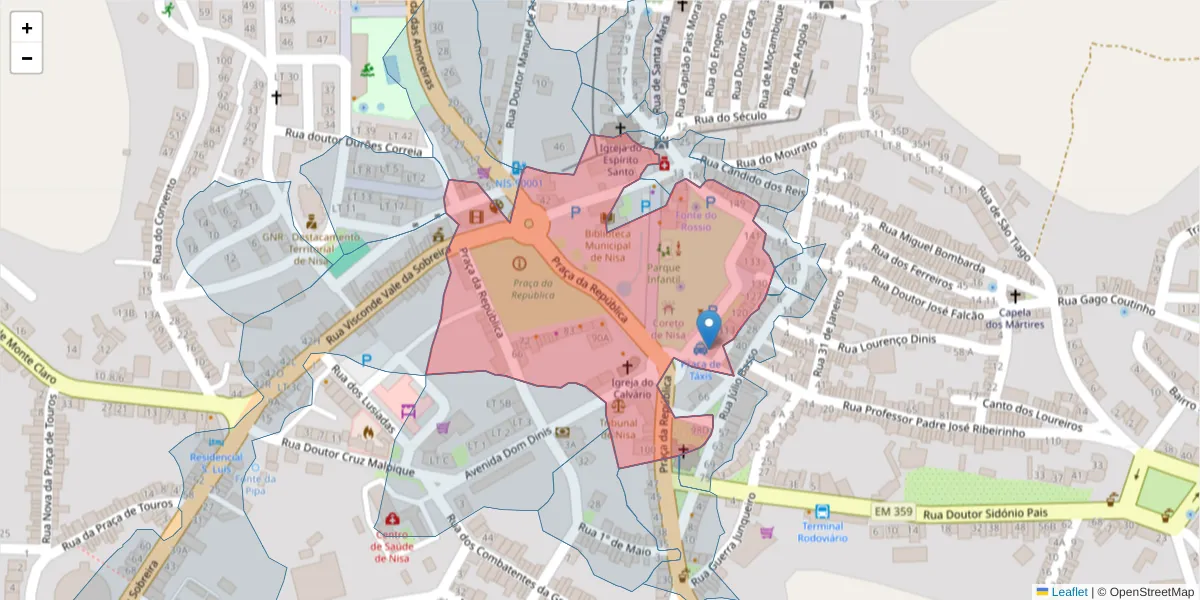 Mapa detalhado do código postal 6050-350 com limites, códigos postais vizinhos e agências dos correios