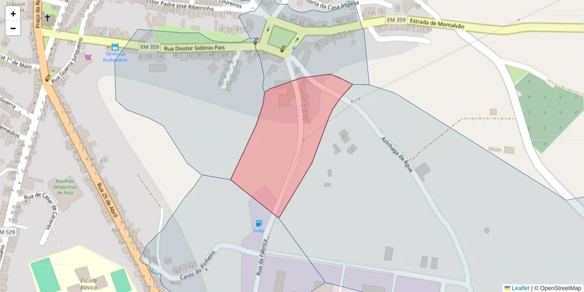Mapa detalhado do código postal 6050-351 com limites, códigos postais vizinhos e agências dos correios