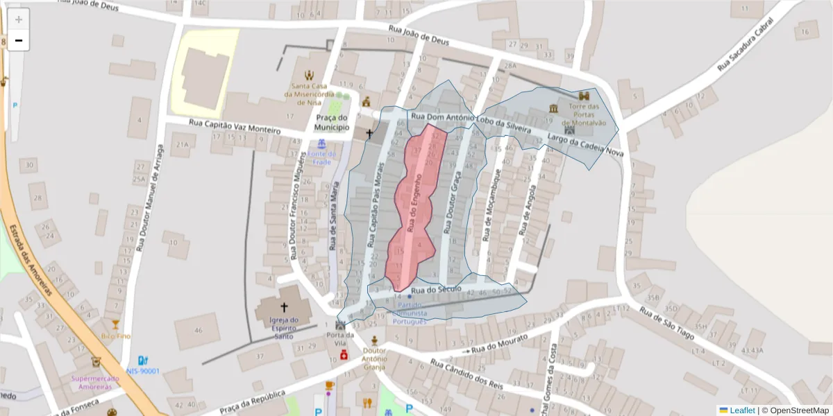 Mapa detalhado do código postal 6050-354 com limites, códigos postais vizinhos e agências dos correios
