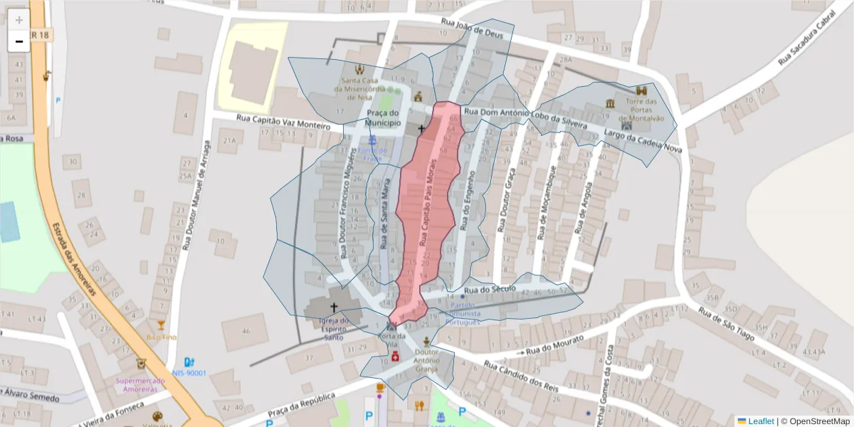 Mapa detalhado do código postal 6050-355 com limites, códigos postais vizinhos e agências dos correios