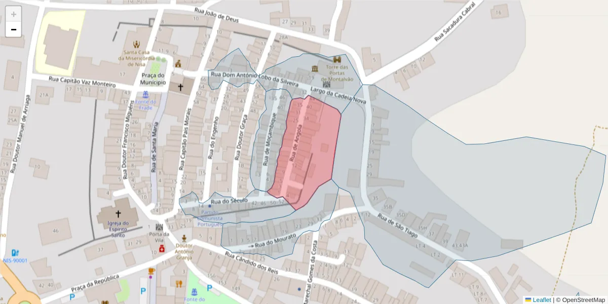 Mapa detalhado do código postal 6050-363 com limites, códigos postais vizinhos e agências dos correios