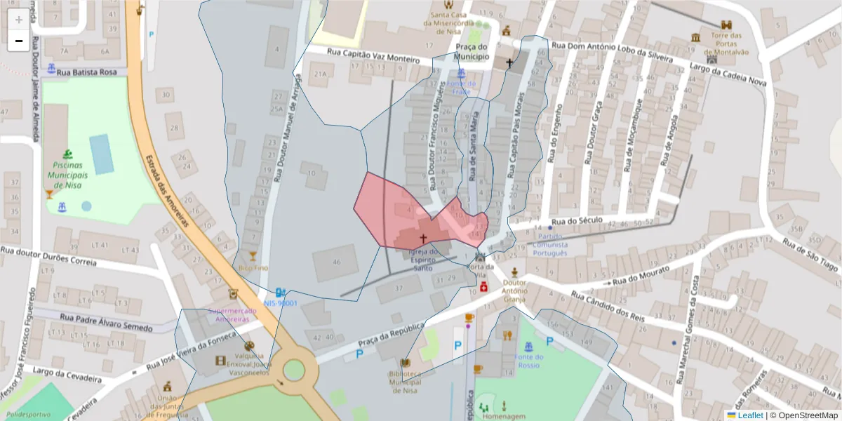 Mapa detalhado do código postal 6050-366 com limites, códigos postais vizinhos e agências dos correios