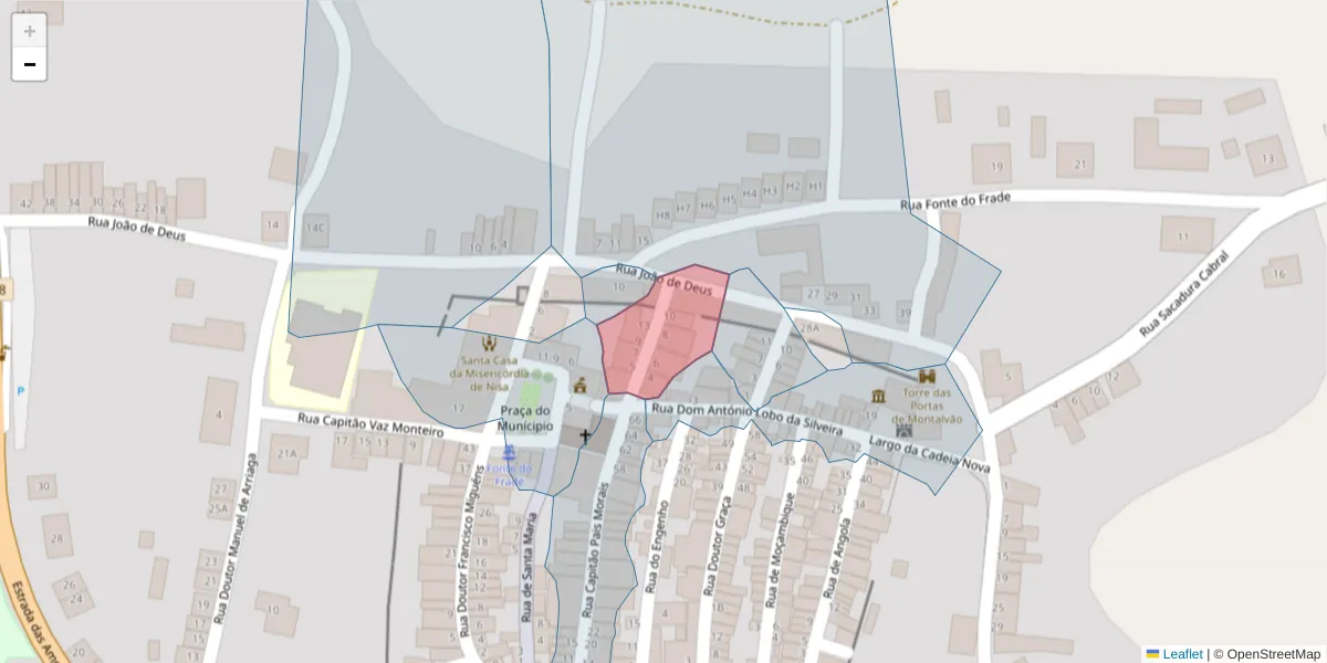 Mapa detalhado do código postal 6050-371 com limites, códigos postais vizinhos e agências dos correios