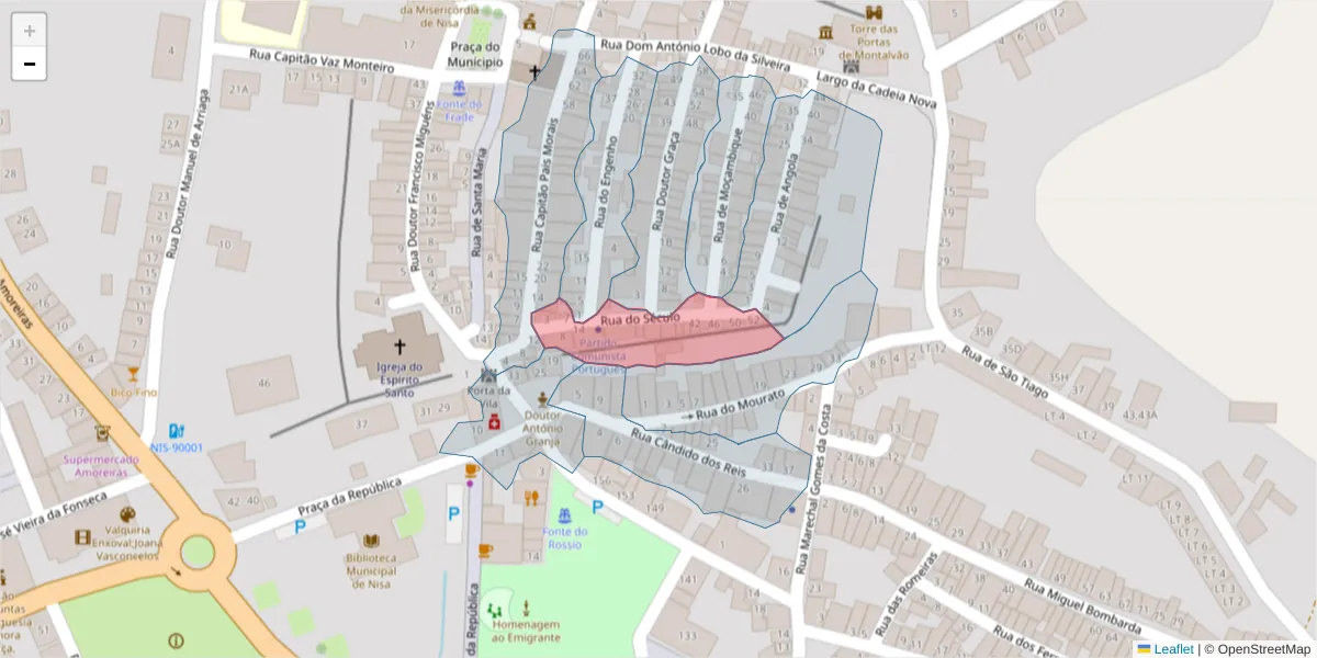Mapa detalhado do código postal 6050-372 com limites, códigos postais vizinhos e agências dos correios