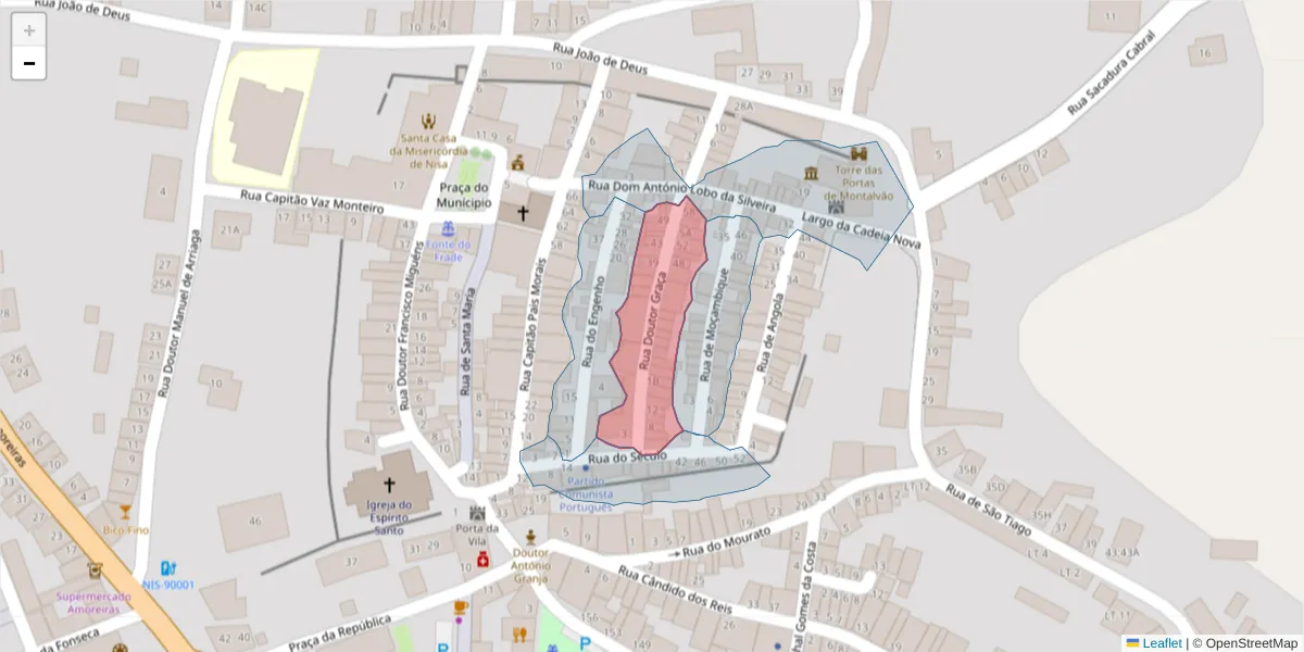 Mapa detalhado do código postal 6050-373 com limites, códigos postais vizinhos e agências dos correios