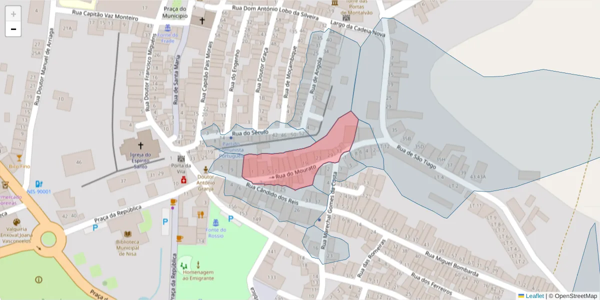 Mapa detalhado do código postal 6050-376 com limites, códigos postais vizinhos e agências dos correios