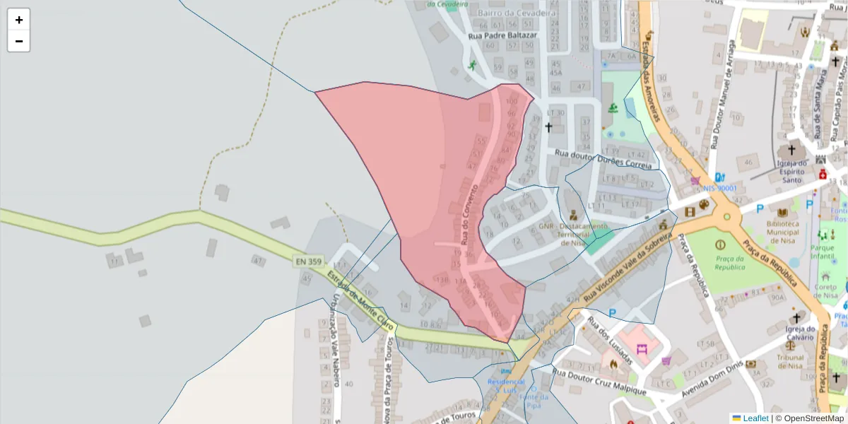 Mapa detalhado do código postal 6050-380 com limites, códigos postais vizinhos e agências dos correios
