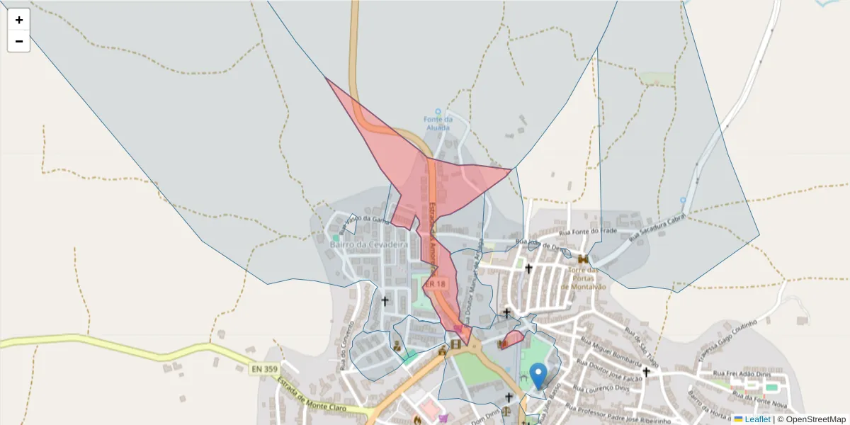 Mapa detalhado do código postal 6050-385 com limites, códigos postais vizinhos e agências dos correios