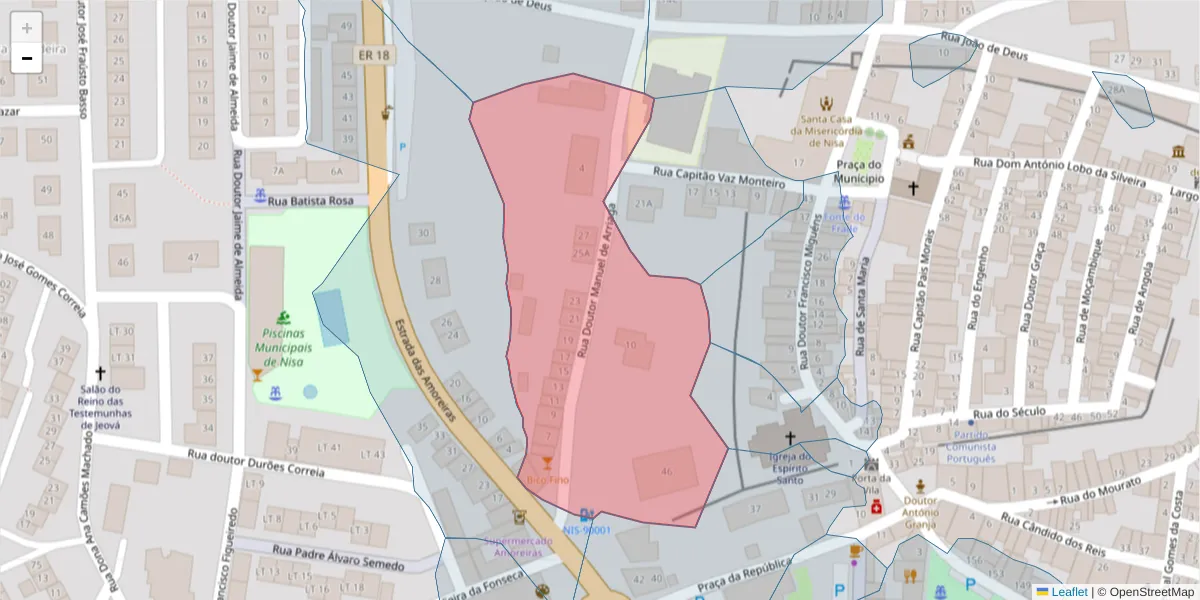 Mapa detalhado do código postal 6050-386 com limites, códigos postais vizinhos e agências dos correios
