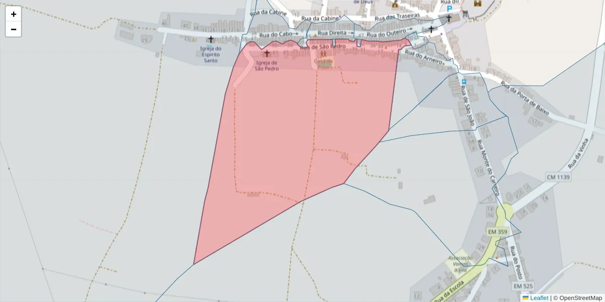 Mapa detalhado do código postal 6050-433 com limites, códigos postais vizinhos e agências dos correios