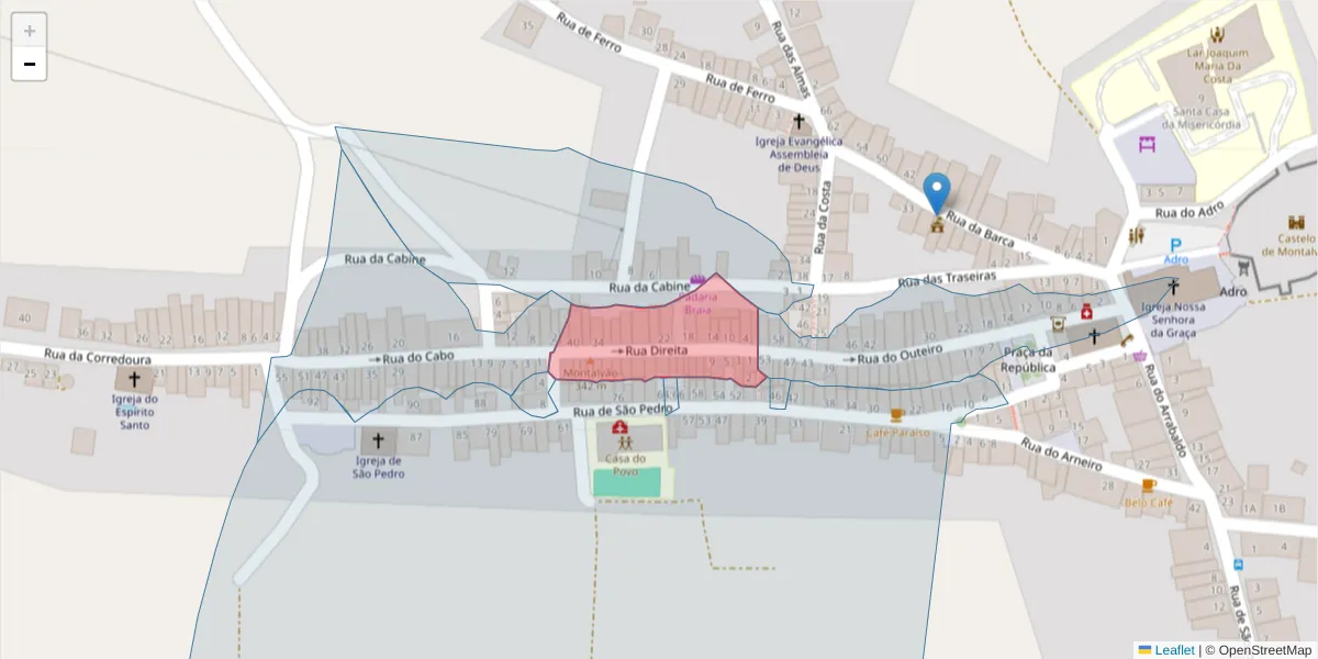 Mapa detalhado do código postal 6050-436 com limites, códigos postais vizinhos e agências dos correios