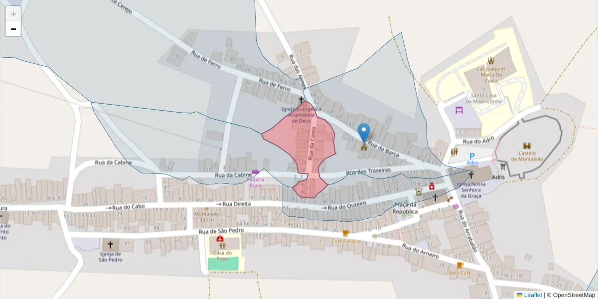Mapa detalhado do código postal 6050-437 com limites, códigos postais vizinhos e agências dos correios