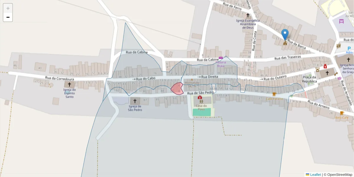 Mapa detalhado do código postal 6050-445 com limites, códigos postais vizinhos e agências dos correios