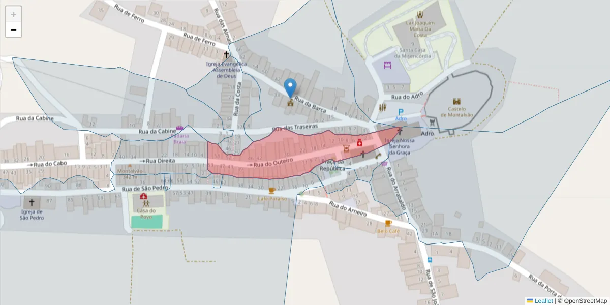 Mapa detalhado do código postal 6050-448 com limites, códigos postais vizinhos e agências dos correios