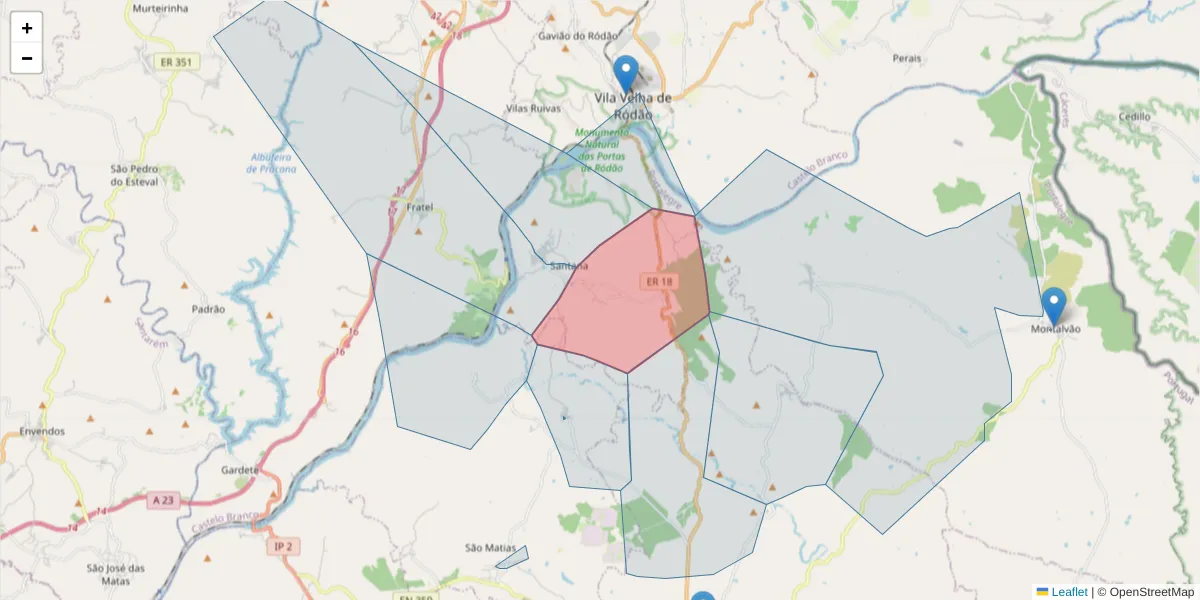 Mapa detalhado do código postal 6050-454 com limites, códigos postais vizinhos e agências dos correios